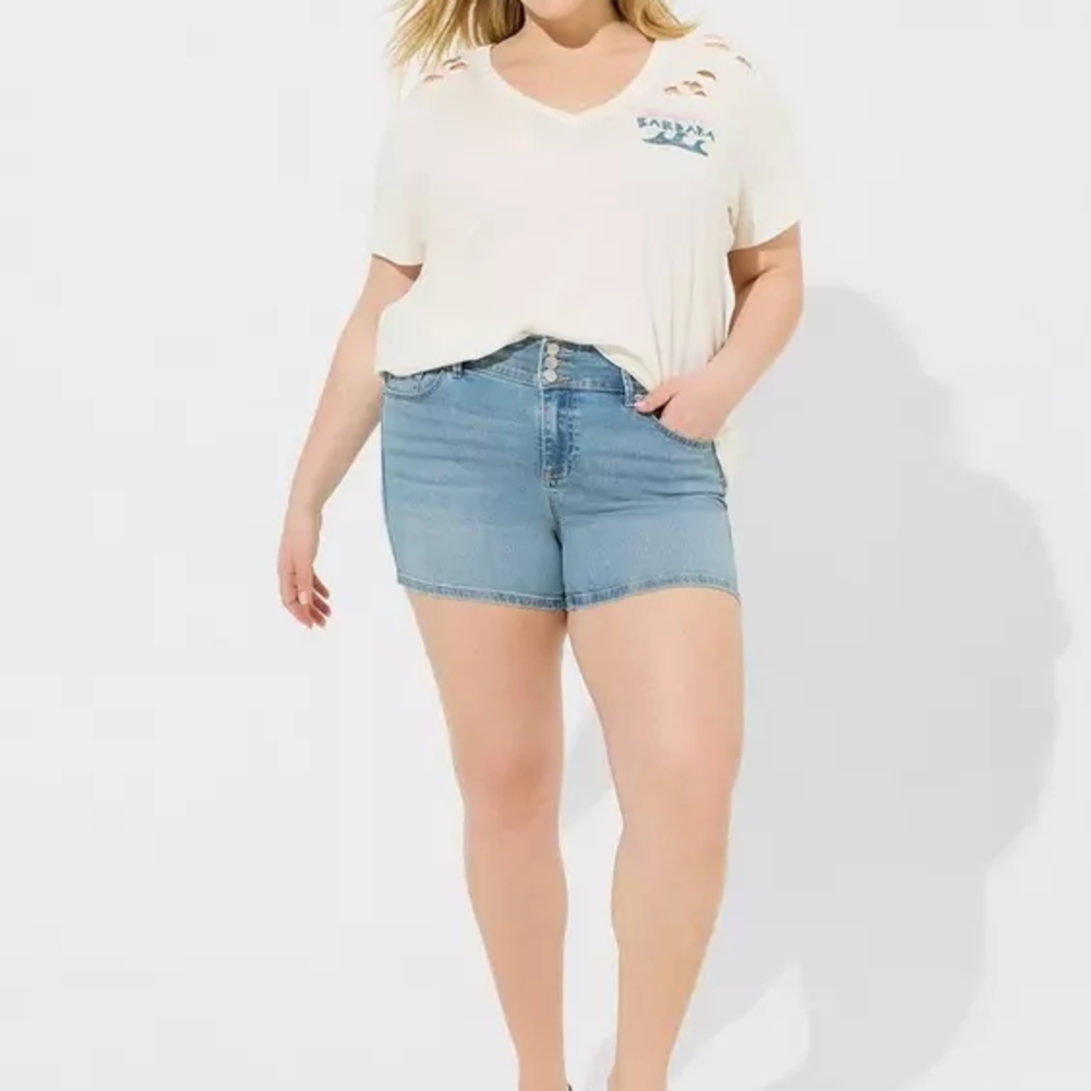 NWT Torrid Santa Barbara Relax Fit Heritage Jersey Distressed Tee - Picture 3 of 5